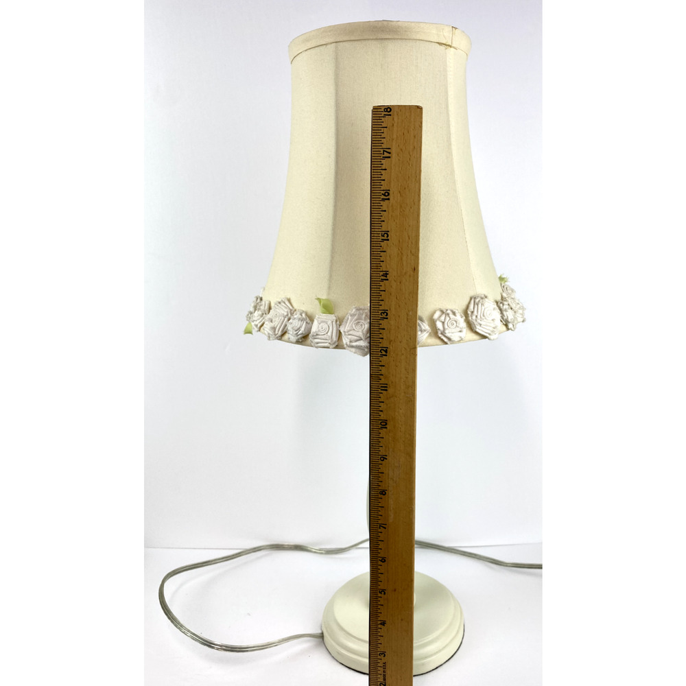 White Candlestick Table Lamp with Lined Fabric Shade Rosette Accents - Picture 8 of 8